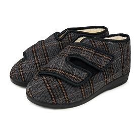Geïsoleerde bandage schoenen voor heren met schapenwol en klittenband, ruitpatroon, grijs