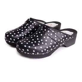Dames anatomische klompen polka dot, zwart
