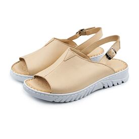 Aneta leren damessandalen met sleehak, beige