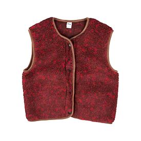Wollen verkorte (crop) damesvest met drukknoopjes, rood