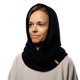 Gebreide capuchon met merino schapenwol Skandor, zwart