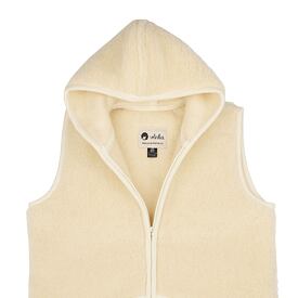 Gilet van Merinowol met capuchon natuurlijk