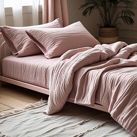 Mousseline beddengoed met rits, roze
