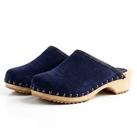 Dames lederen anatomische klompen met klinknagels, blauw
