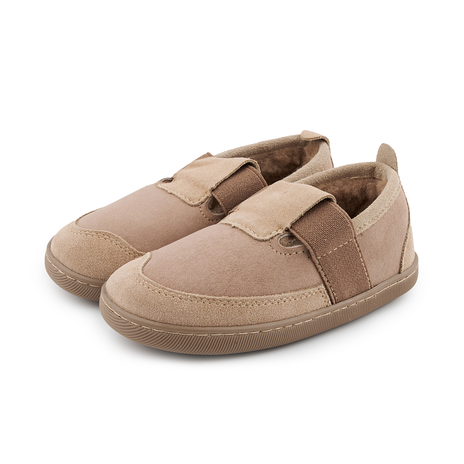 Kinder lederen pantoffels met schapenwol Lele, beige