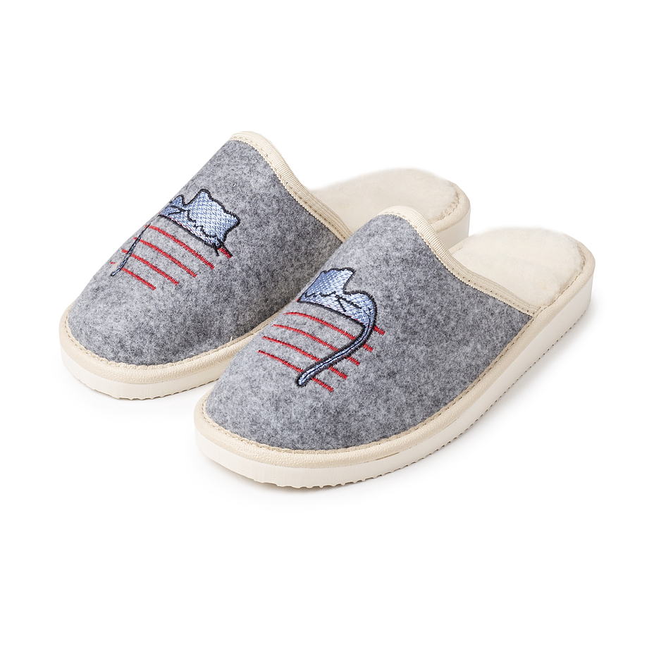 Dames vilten slippers met schapenwol kat