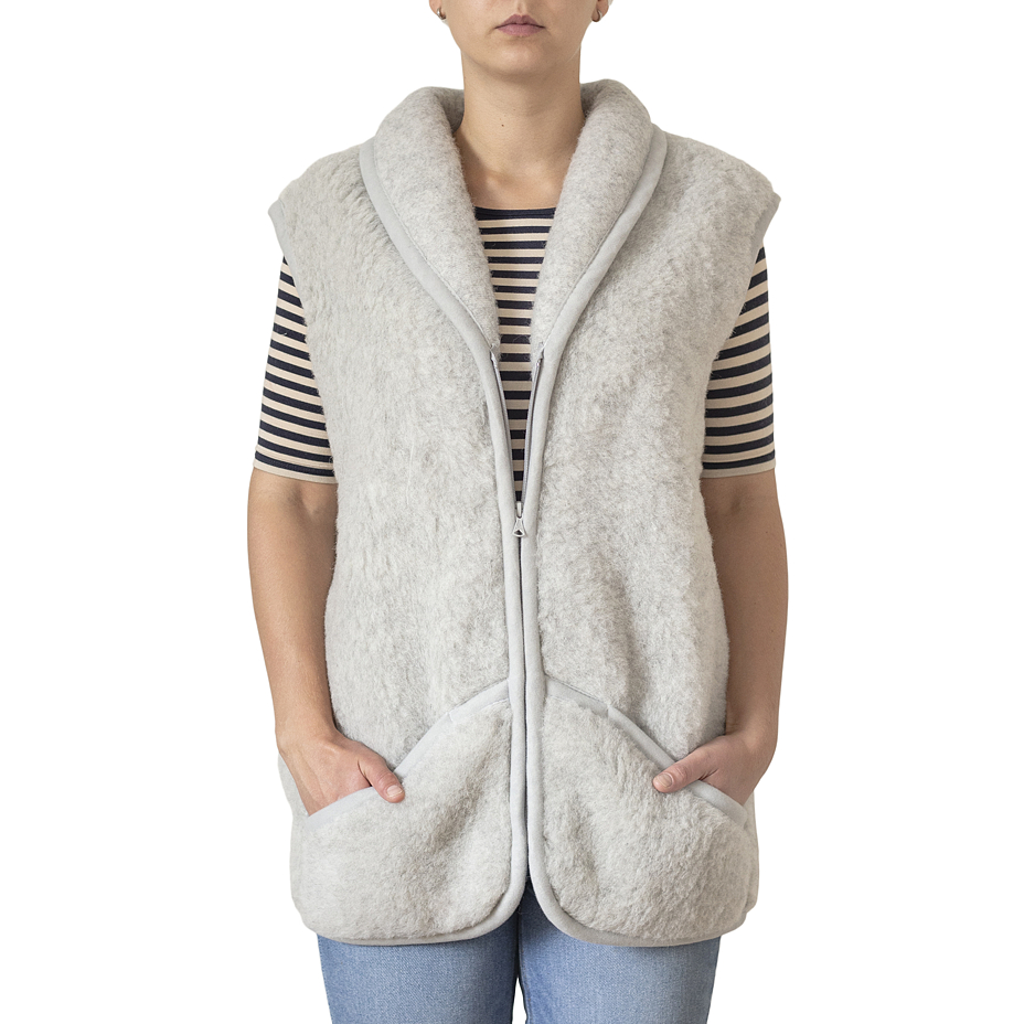 Vest van schapenwol met kraag lichtgrijs