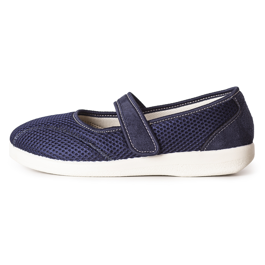 Dames comfort ballerina's met klittenband, blauw