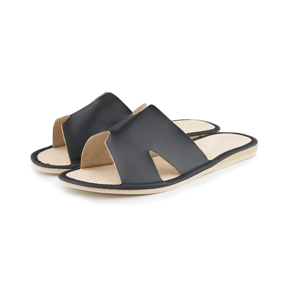 Dames zomer lederen slippers zonder teen, zwart