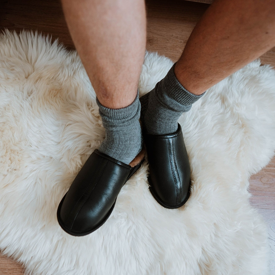 Heren lederen slippers met schapenwol Richard