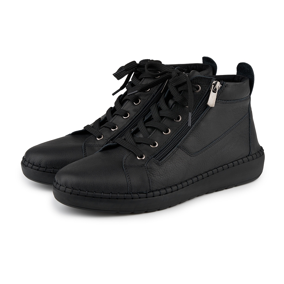 Lederen damessneakers met ritssluiting Marla, zwart