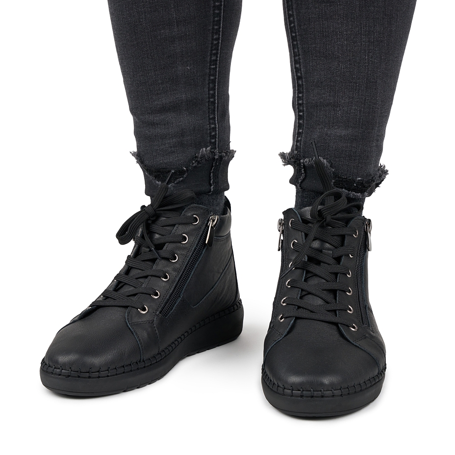Lederen damessneakers met ritssluiting Marla, zwart