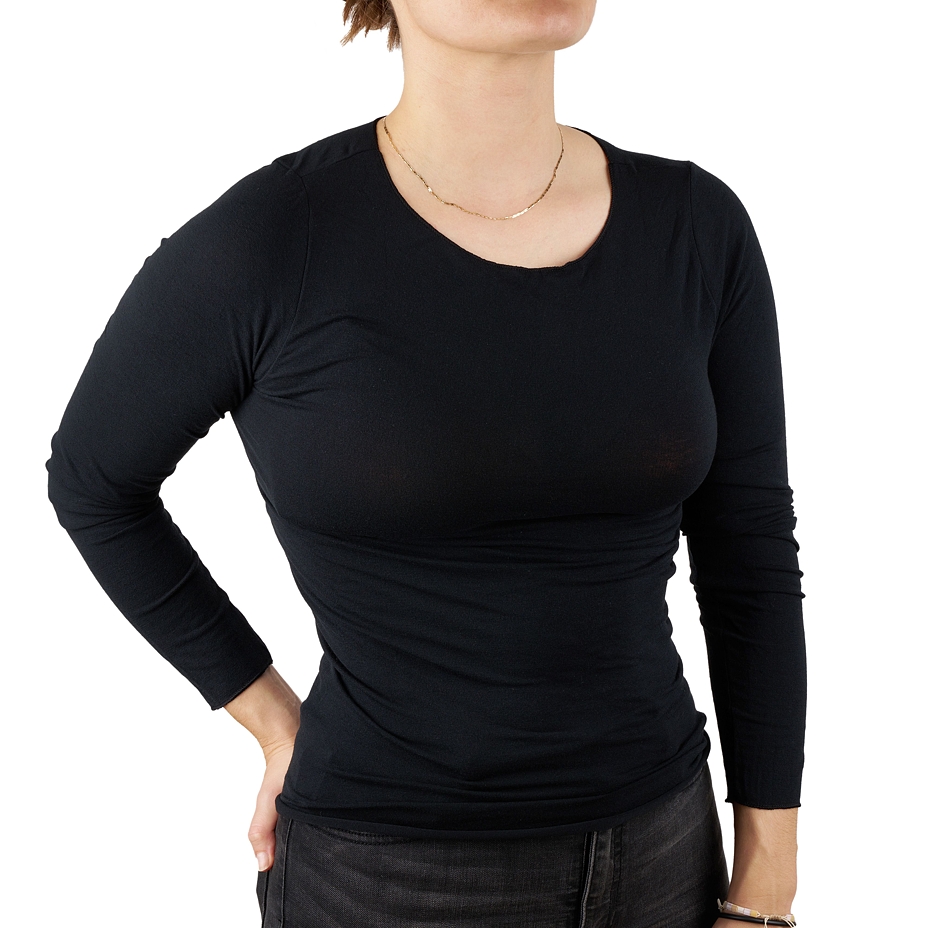 Dames T-shirt met lange mouwen modal met kasjmier, zwart