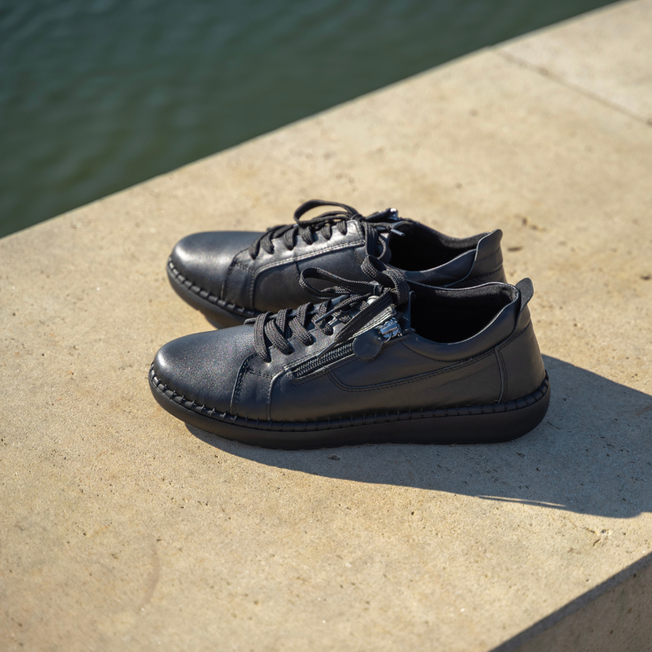 Lederen damessneakers met ritssluiting Anika, zwart