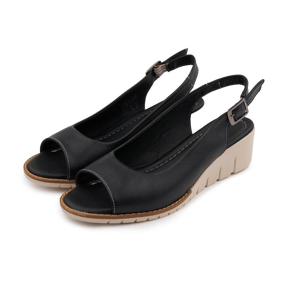 Dames leren sleehak sandalen Liliana, zwart