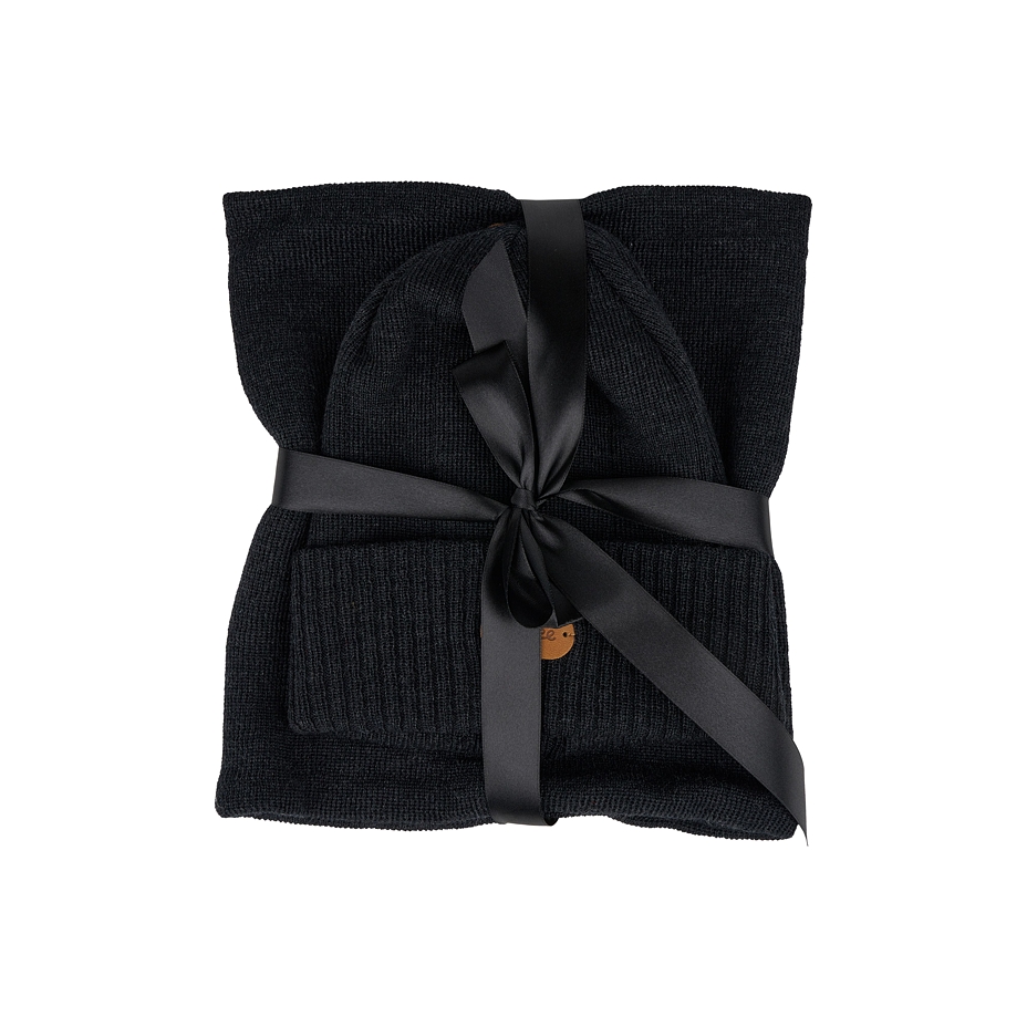 Wollen set voor heren, nekwarmer en muts, zwart