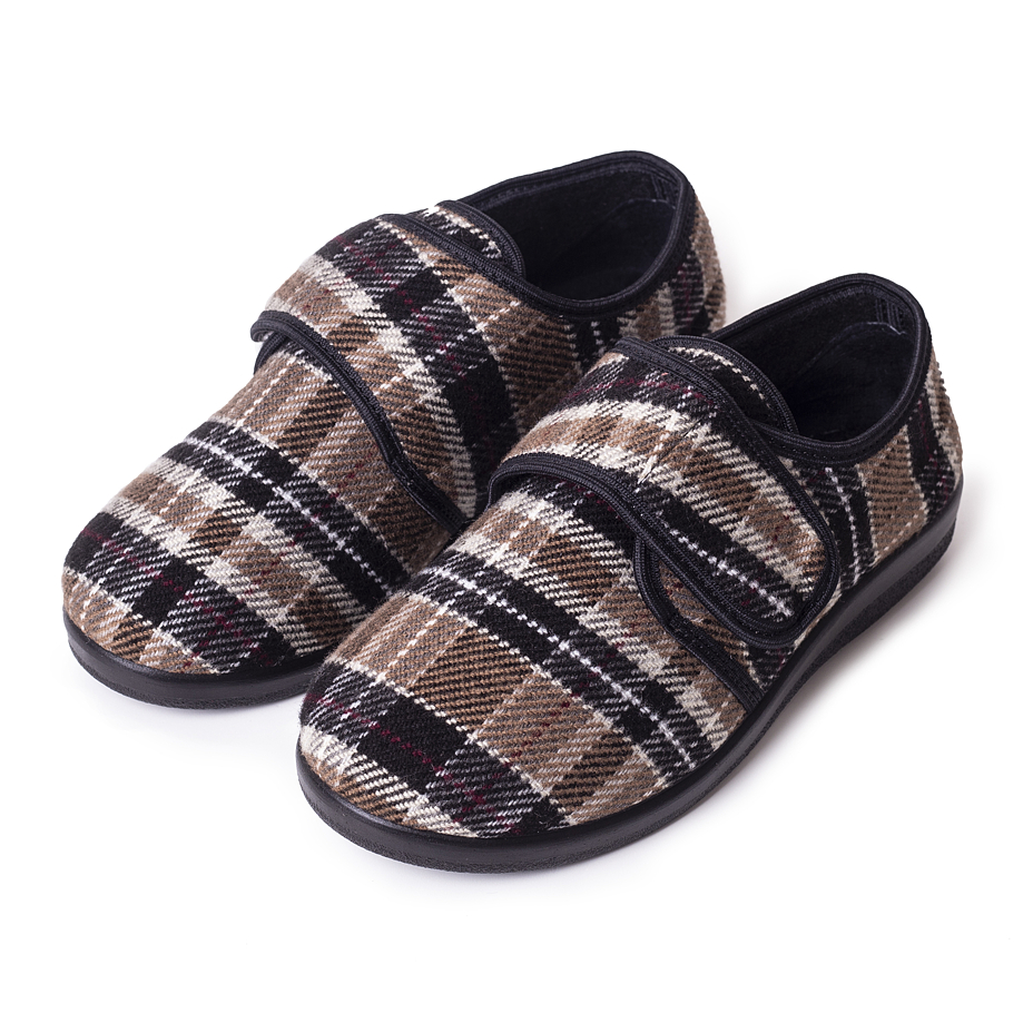 Dames antislip pantoffels met klittenband geruit