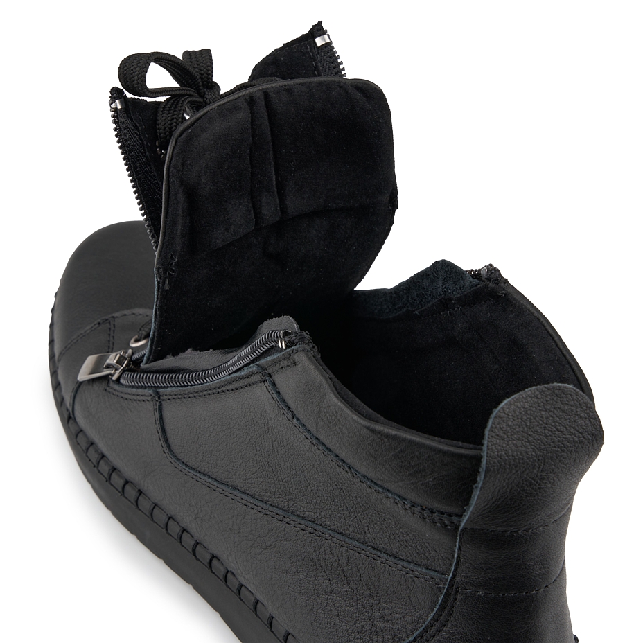 Lederen damessneakers met ritssluiting Marla, zwart
