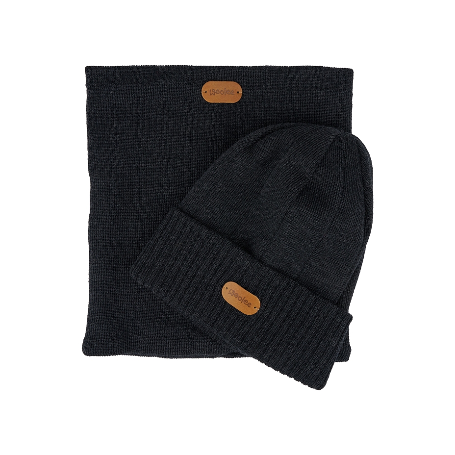 Wollen set voor heren, nekwarmer en muts, zwart