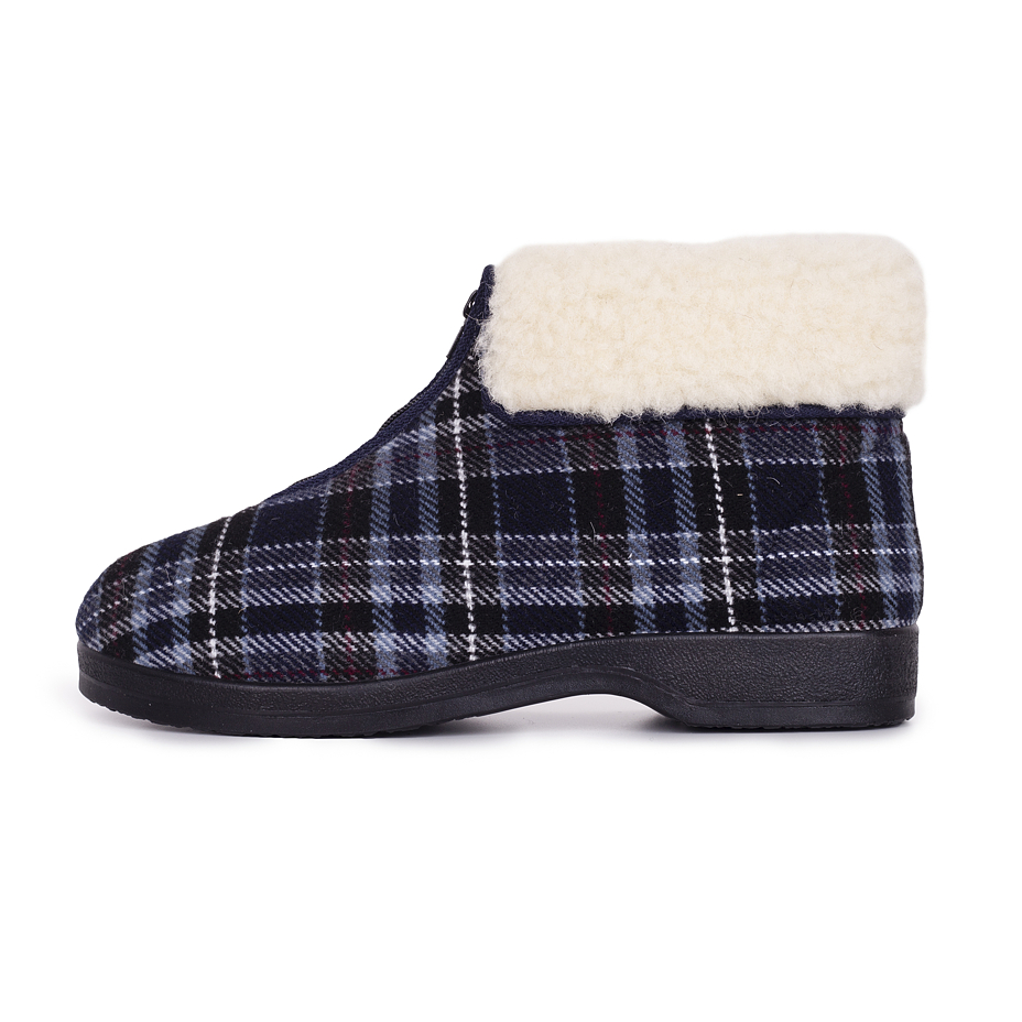 Heren enkel pantoffels met schapenwol met rits Olda, geruit