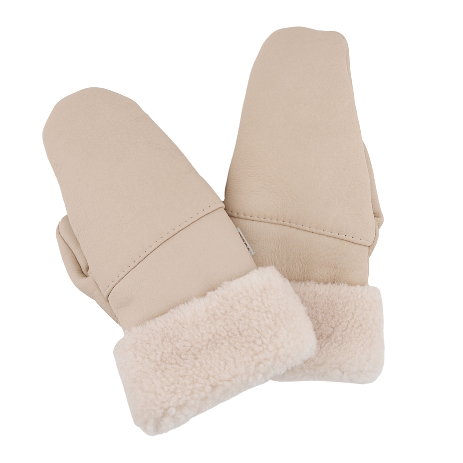 Lederen handschoenenen met schapenwol beige