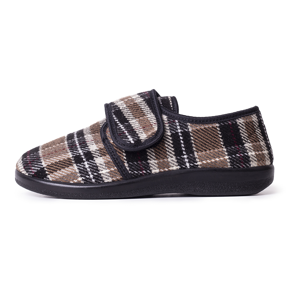 Dames antislip pantoffels met klittenband geruit
