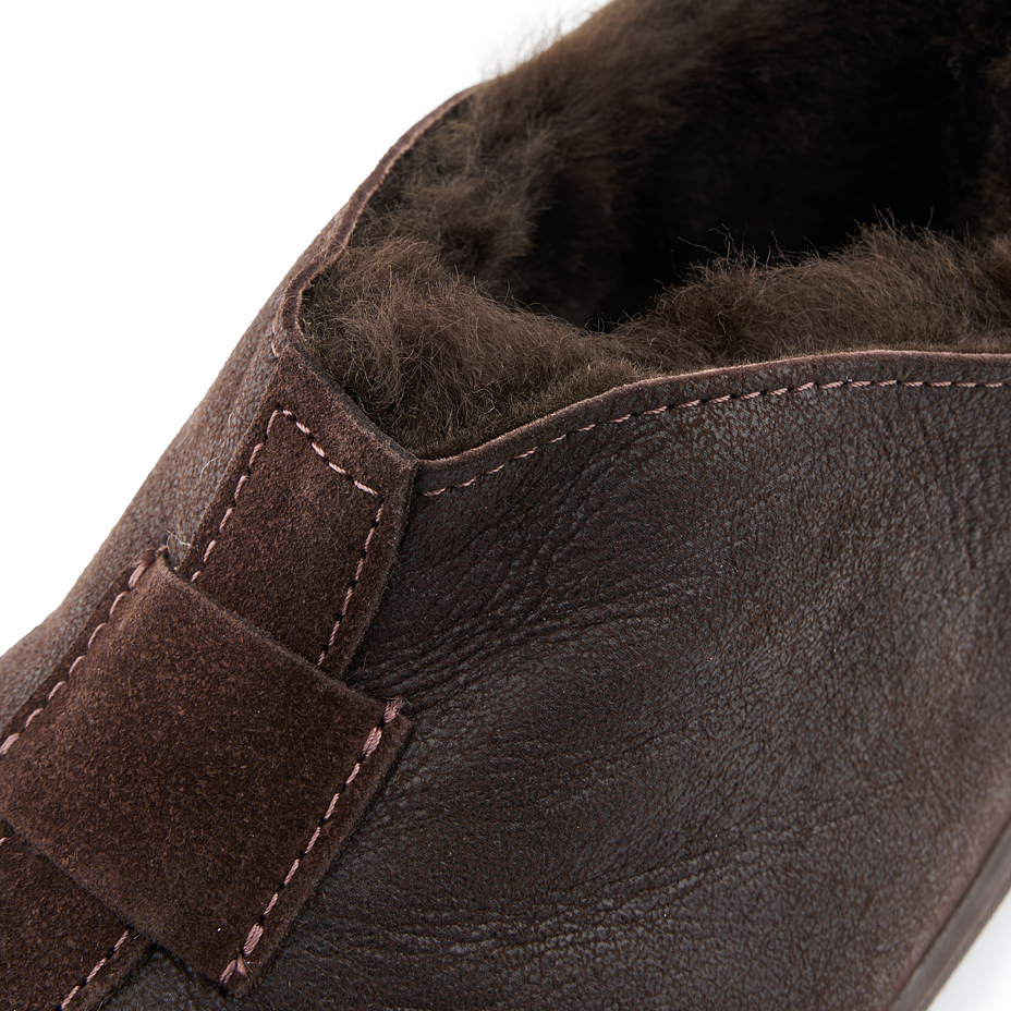 Dames lederen pantoffels met schapenwol Petra, donkerbruin