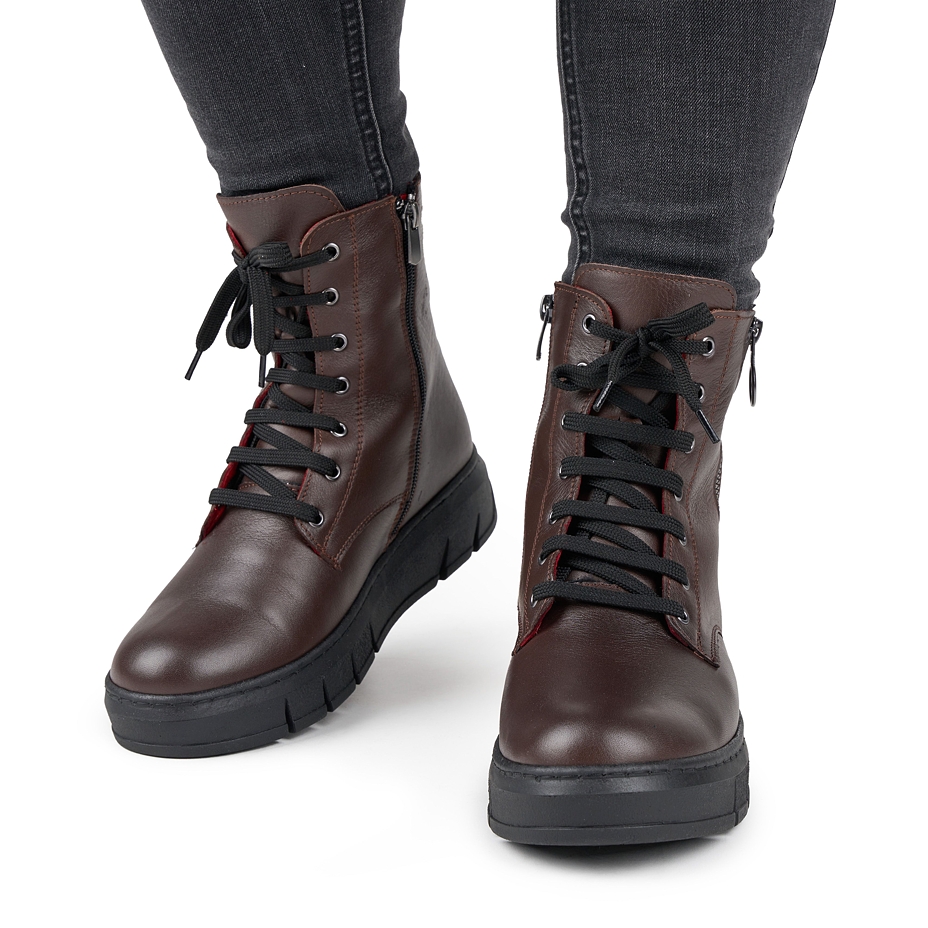 Lederen dames winterlaarzen met ritssluiting Romana, bruin