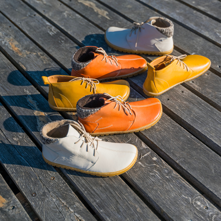 Dames barefoot lederen enkellaarsjes Kiska, oranje