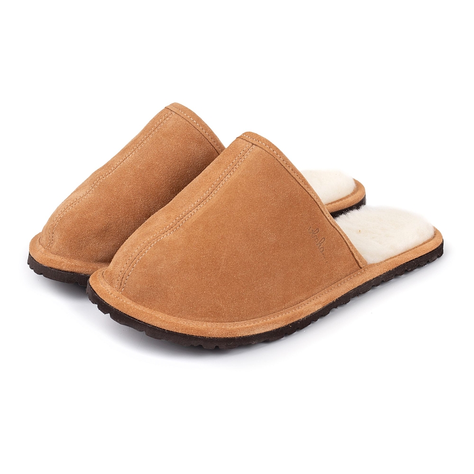 Heren lederen slippers met schapenwol Tom