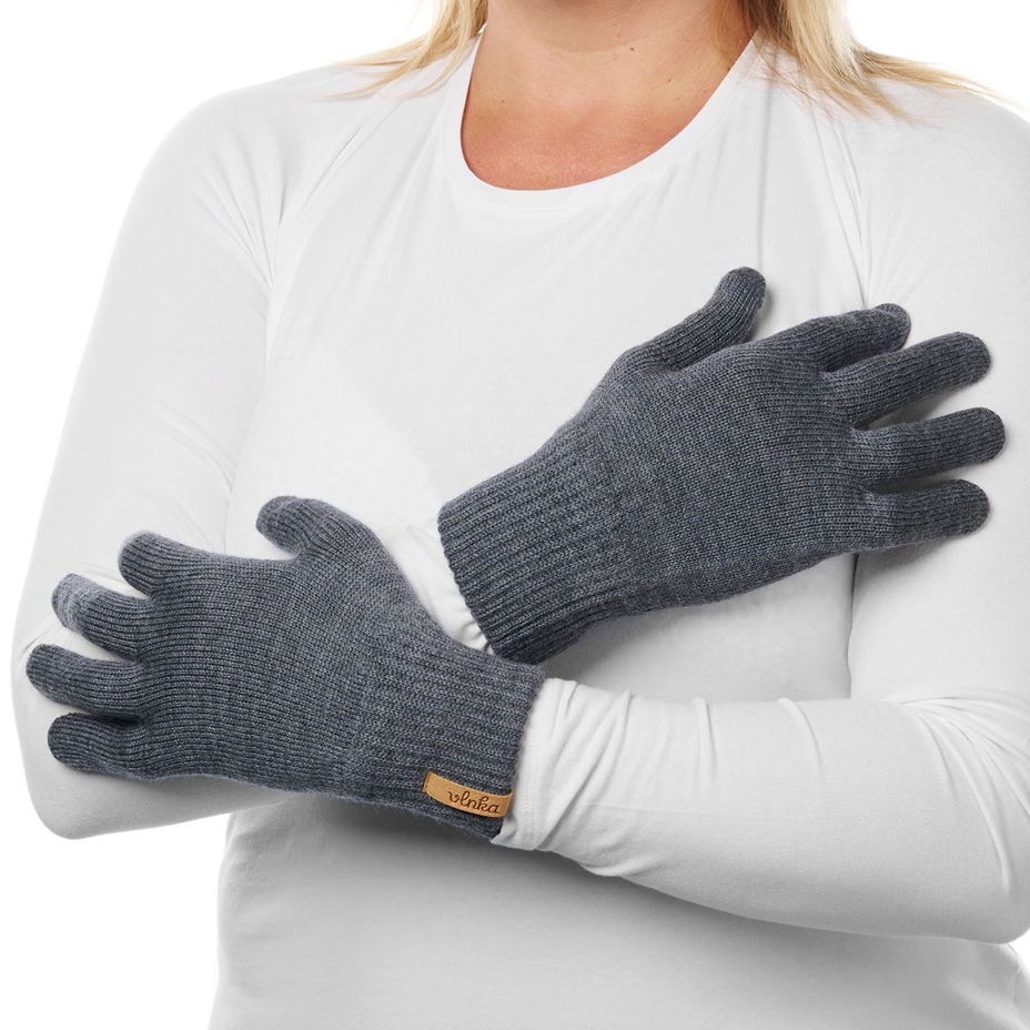Vingerhandschoenen van Merino-wol donkergrijs