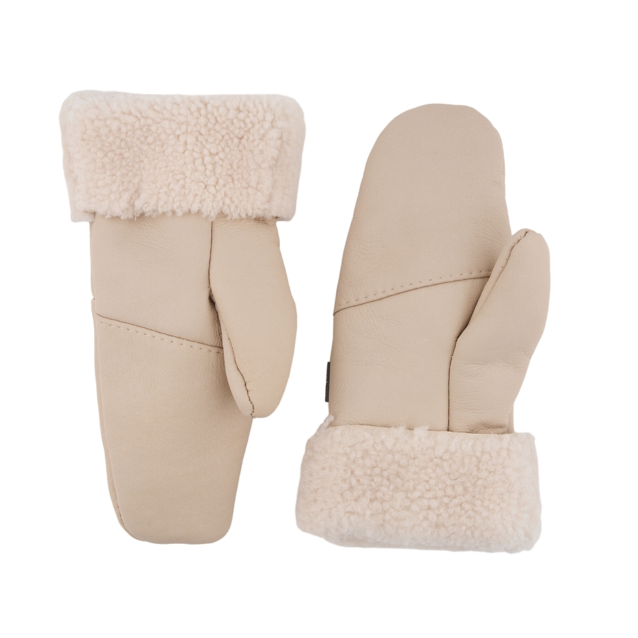 Lederen handschoenenen met schapenwol beige