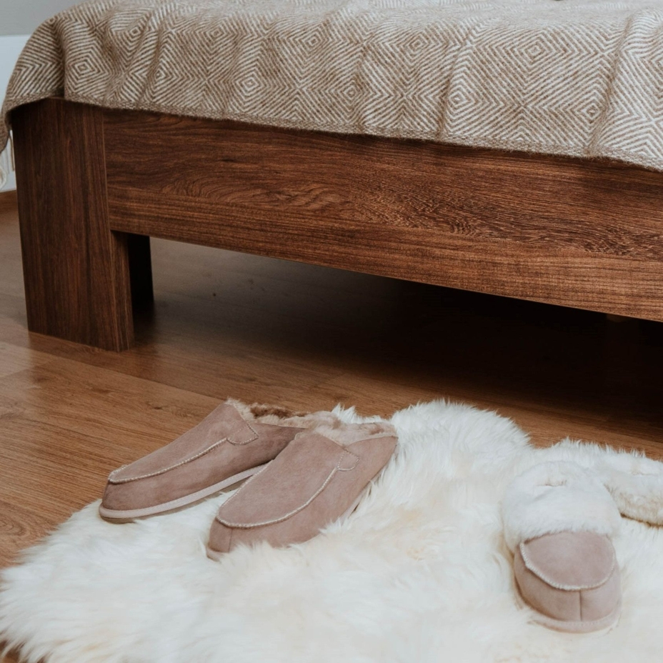 Heren lederen slippers met schapenwol Erik, beige