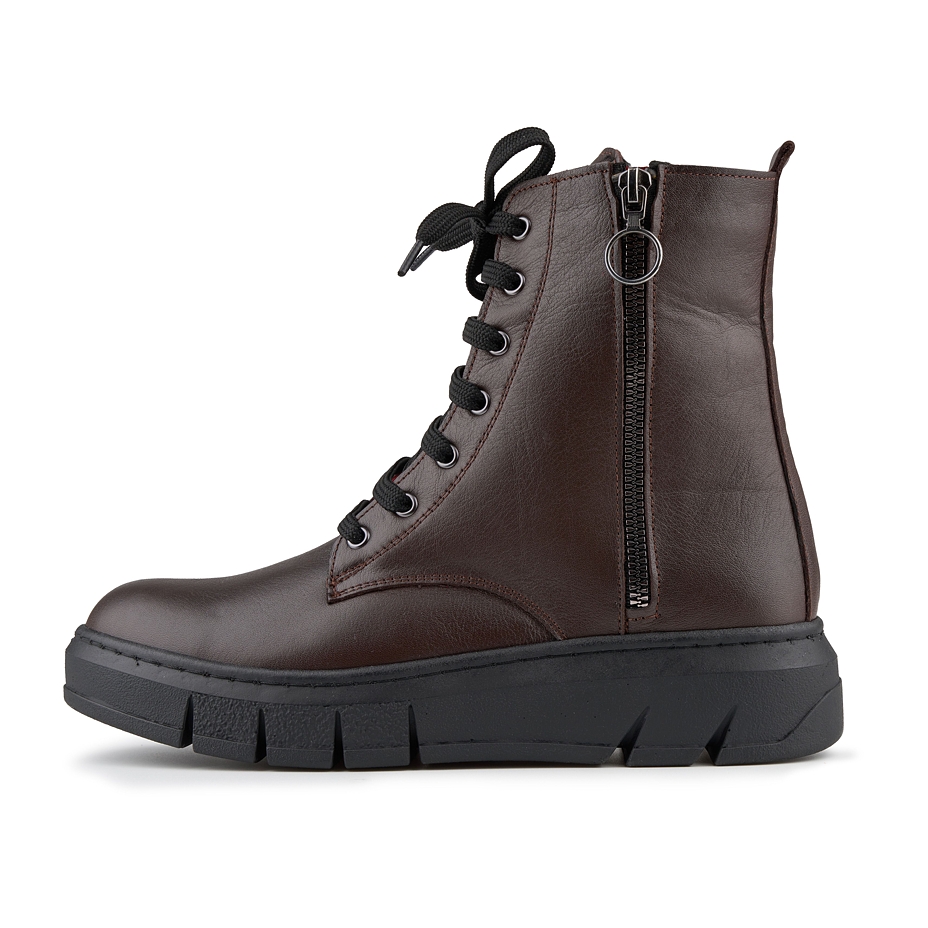 Lederen dames winterlaarzen met ritssluiting Romana, bruin