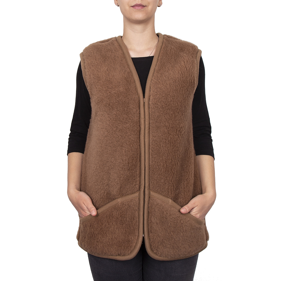 Gilet van Merino-wol met kameelwol, bruin