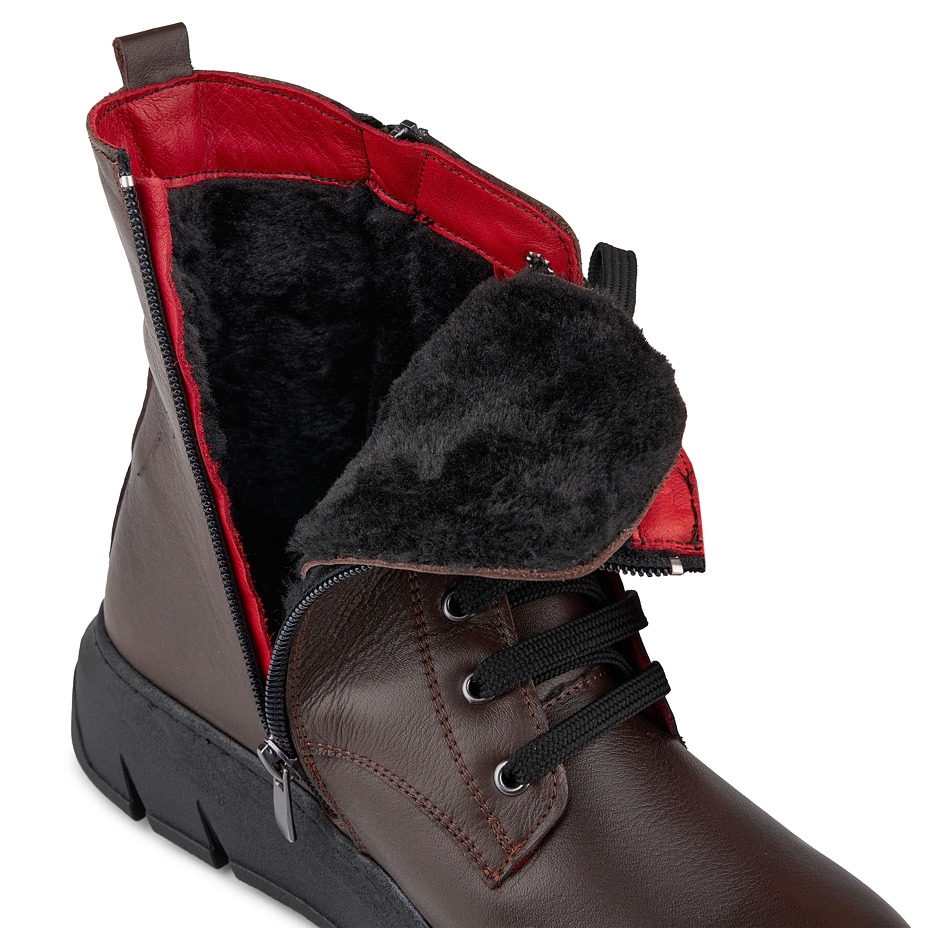 Lederen dames winterlaarzen met ritssluiting Romana, bruin